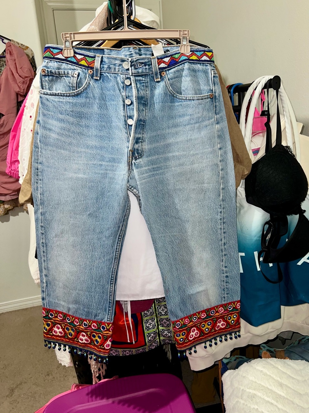 Vintage Buzz 18 Embellished Cropped 501 Levi’s Tribal Boho Style
